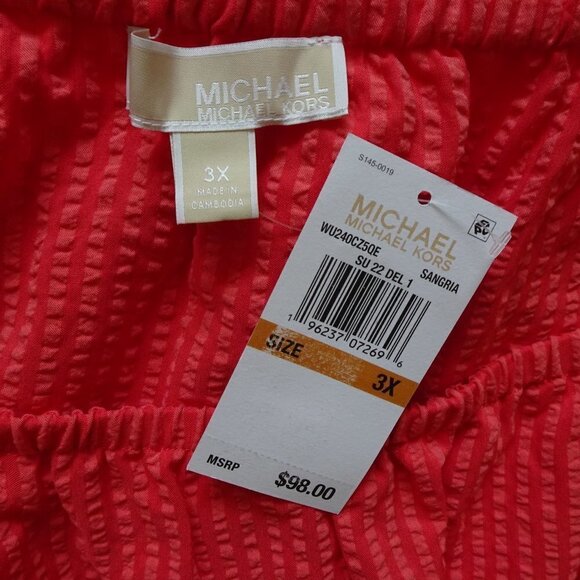 Michael Kors Off Shoulder Top Plus Size 3X Pink Orange Coral Ruffle Peasant - Picture 7 of 9
